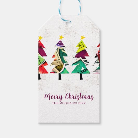 Colorful Boho kerstbomen Pattern Cadeaulabel (Voorkant)