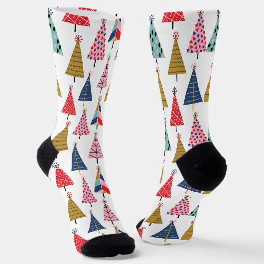 Colorful Boho kerstbomen Pattern Socks Sokken (Gebogen)