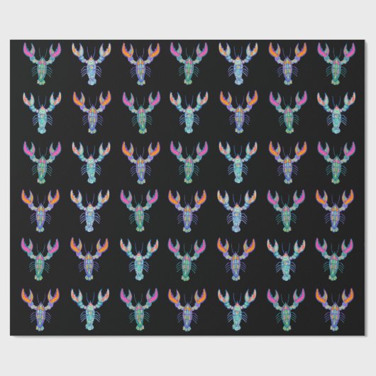 Colorful Boho Lobsters Patroon Black Cadeaupapier (Vlak)