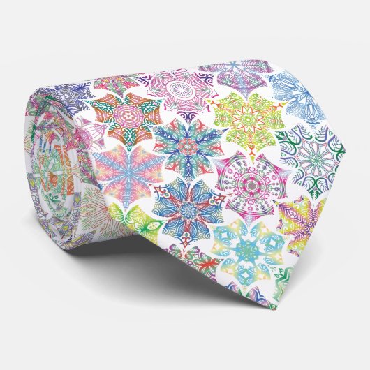Colorful Boho Mandala Pattern Stropdas (Opgerold)