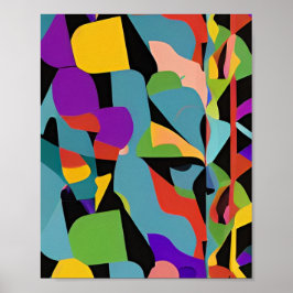 Colorful boho modern abstract blauw rood patroon poster