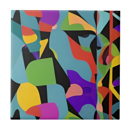 Colorful boho modern abstract blauw rood patroon tegeltje (Voorkant)