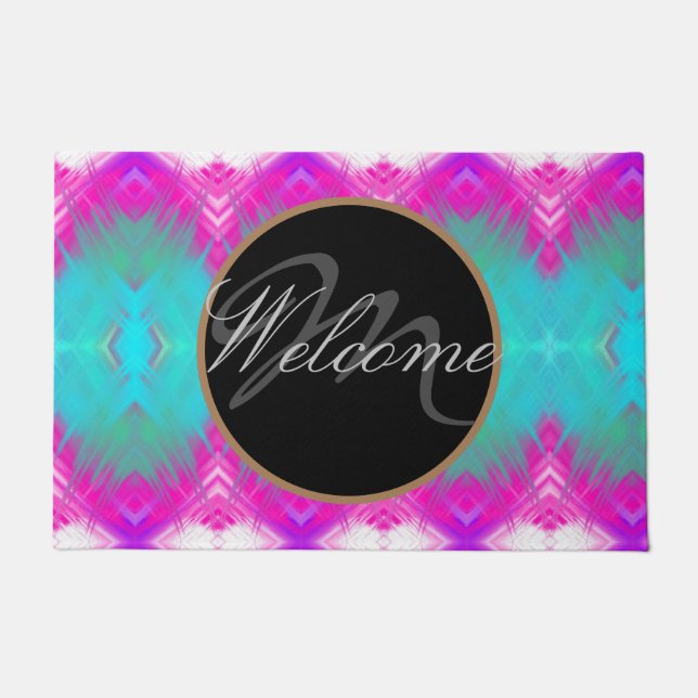 Colorful Boho Monogramed Welcome Deurmat (Voorkant)