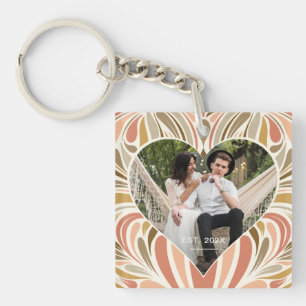 Colorful Boho Print Heart Foto Sleutelhanger