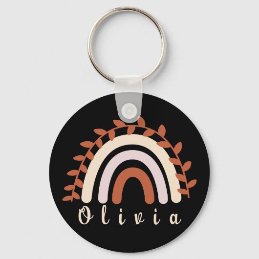 Colorful Boho Rainbow met een persoonlijke naam Sleutelhanger (Voorkant)