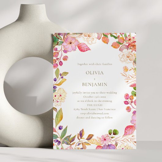 Colorful Boho Watercolor Floral Elegant Wedding Kaart
