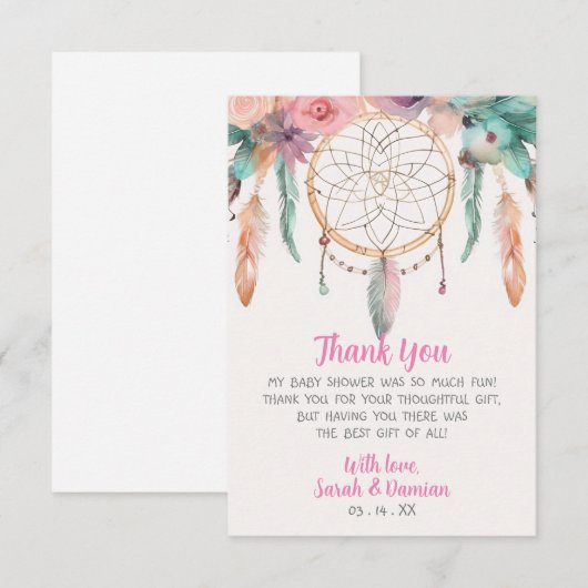 Colorful Boho Waterverf Dreamweaver Baby shower Bedankkaart (Voorkant / Achterkant)