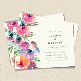 Colorful Boho Waterverf Flowers Simple Wedding Kaart