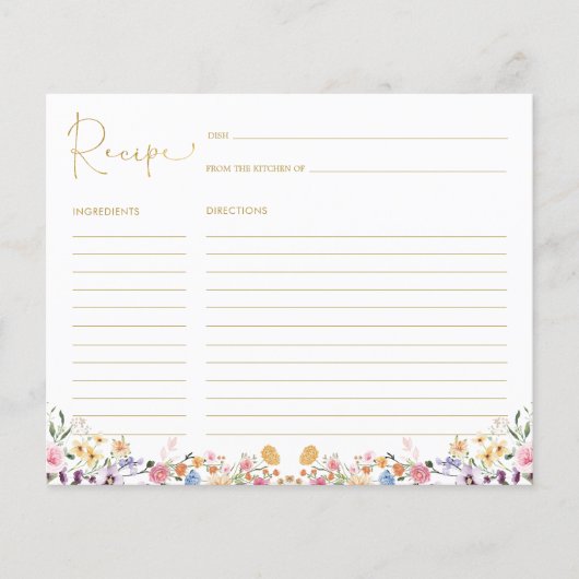 Colorful Boho Wildflower Garden Bridal Recipe Kaar (Voorkant)