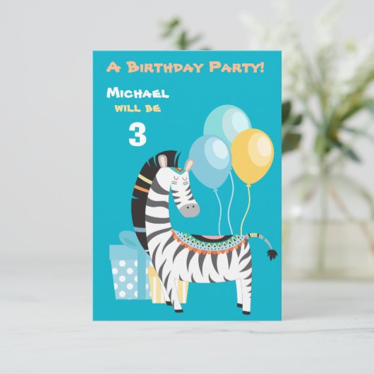 Colorful Boho Zebra Birthday Party Invitation Kaart (Staand voorkant)