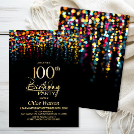 Colorful Bokeh Party Lights 100th Birthday Party Kaart