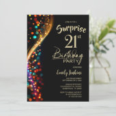 Colorful Bokeh Surprise 21st Birthday Party Kaart (Staand voorkant)