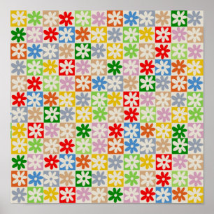 Colorful Bold Checkered Flower Y2K-patroon Poster
