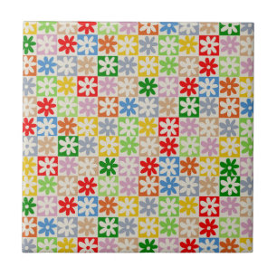 Colorful Bold Checkered Flower Y2K-patroon Tegeltje