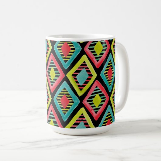 Colorful Bold Diamond Geometric Waterverf Pattern Koffiemok (Voorkant rechts)