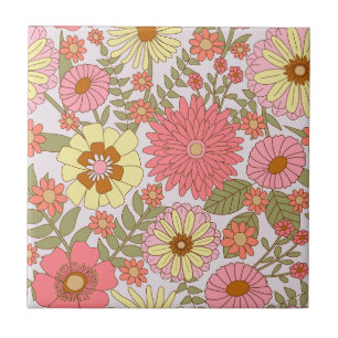 Colorful Bold Floral Pattern Pink Flowers Tegeltje