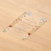 Colorful Bold Wildflowers Wedding Acryl Uitnodigingen (Laagn)