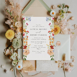 Colorful Bold Wildflowers Wedding Kaart