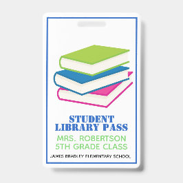 Colorful Books School Library Hall Pass Badge