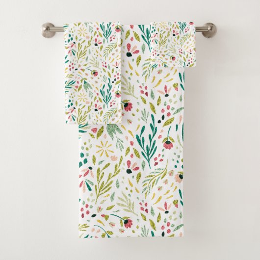 Colorful Botanical Flowers & Leafs Pattern Bad Handdoek (Insitu)