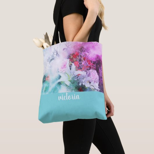 Colorful Botanical Garden Monogram Tote Bag (Dichtbij)