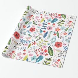 Colorful Botanical Leafs & Flowers Pattern Cadeaupapier