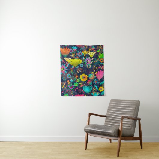 Colorful botanical pattern wandkleed (In situ)