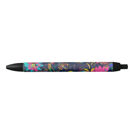 Colorful botanical pattern zwarte inkt pen (Voorkant)