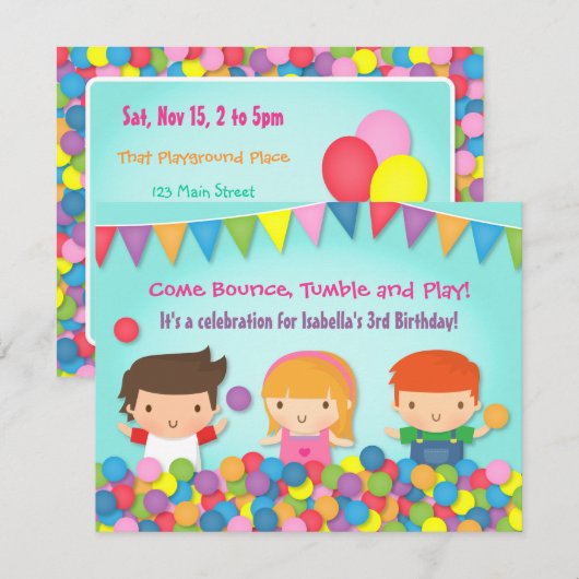 Colorful Bounce Gym Kids Birthday Party Kaart (Voorkant / Achterkant)