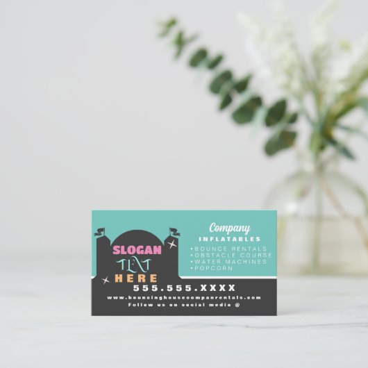 Colorful Bouncy House Party Carnival Rentals Visitekaartje (Staand voorkant)