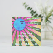 Colorful Bowling Birthday Party Invite Retro 80s Kaart (Staand voorkant)