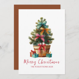 Colorful Bows Christmas Tree Rustic Feestdagenkaart