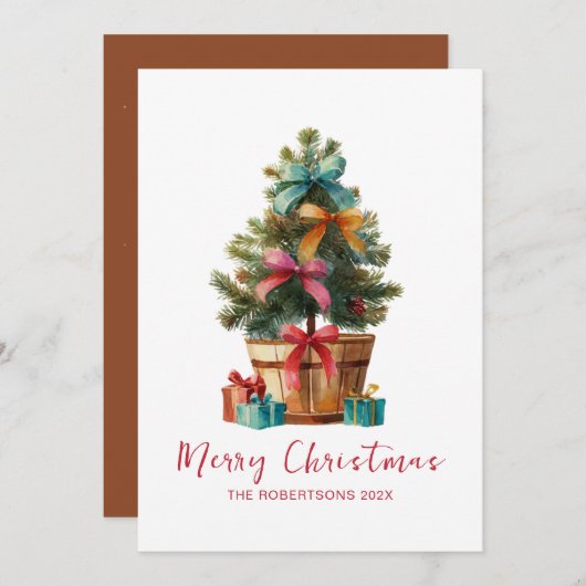 Colorful Bows Christmas Tree Rustic Feestdagenkaart (Voorkant / Achterkant)