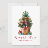 Colorful Bows Rustic Christmas Tree Card Feestdagenkaart (Voorkant)
