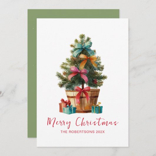 Colorful Bows Rustic Christmas Tree Card Feestdagenkaart (Voorkant / Achterkant)
