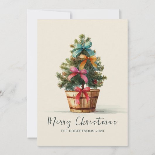 Colorful Bows Rustic Christmas Tree Feestdagenkaart (Voorkant)