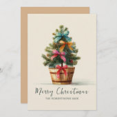 Colorful Bows Rustic Christmas Tree Feestdagenkaart (Voorkant / Achterkant)