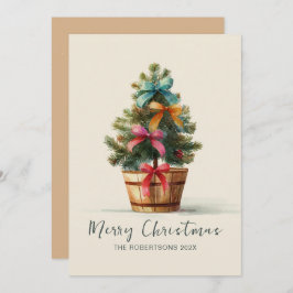 Colorful Bows Rustic Christmas Tree  Feestdagenkaart