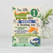Colorful Boys Little Dinosaur Birthday Uitnodiging (Staand voorkant)