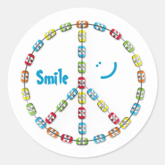 Colorful Braces Peace Sign-glimlach Ronde Sticker