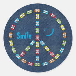 Colorful Braces Peace-teken Smile en Denim Ronde Sticker