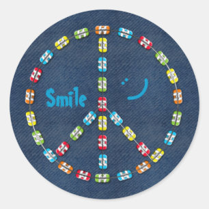 Colorful Braces Peace-teken Smile en Denim Ronde Sticker