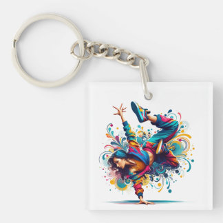 Colorful Breakdance Girl Art Sleutelhanger