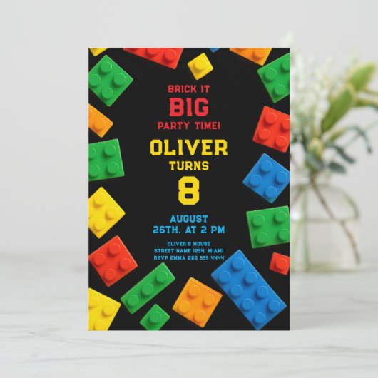 Colorful Brick Kids Party Birthday Kaart (Staand voorkant)