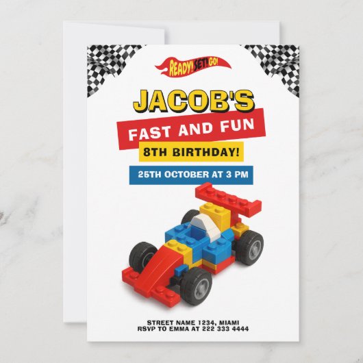 Colorful Brick Racer Robotics Birthday Kaart (Voorkant)