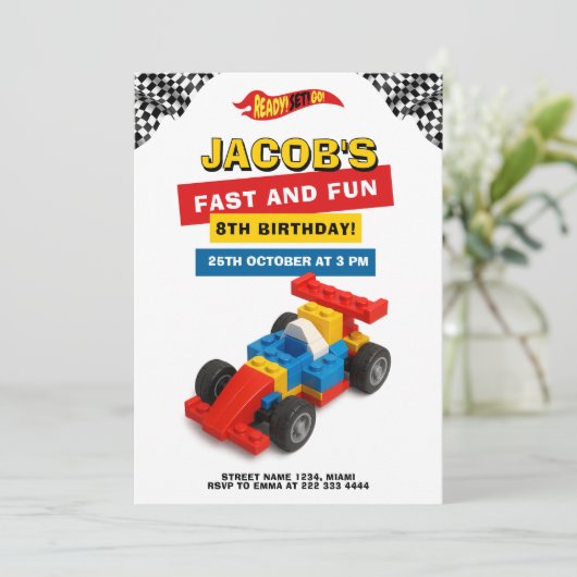 Colorful Brick Racer Robotics Birthday Kaart (Staand voorkant)