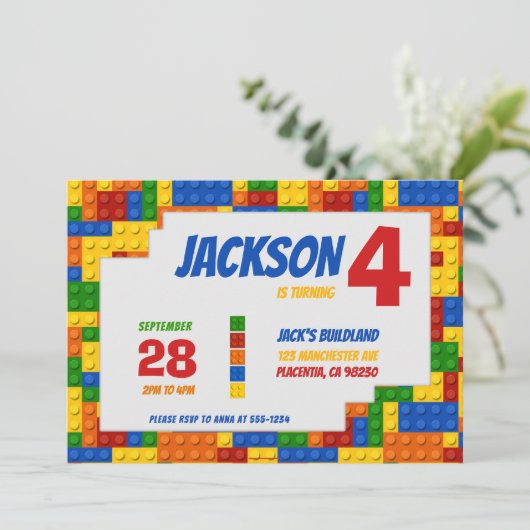 Colorful Bricks Building Blocks Birthday Kaart (Staand voorkant)