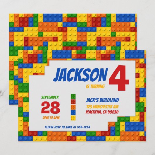 Colorful Bricks Building Blocks Birthday Kaart (Voorkant / Achterkant)