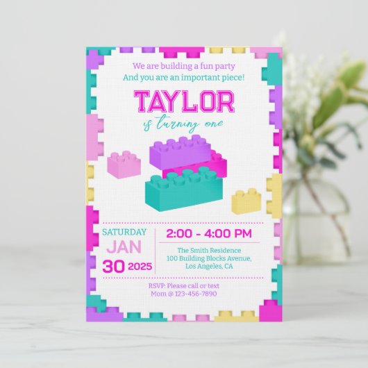 Colorful Bricks Building Blocks Birthday Party Kaart (Staand voorkant)