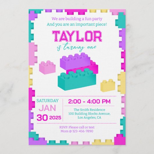 Colorful Bricks Building Blocks Birthday Party Kaart (Voorkant)